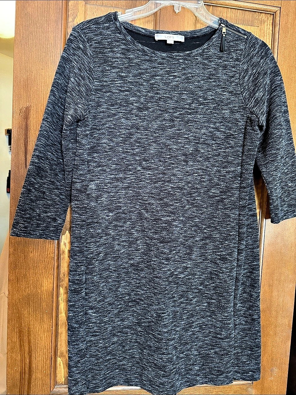 Ann Taylor LOFT Marled Long Sleeve Midi Dress in Black & Gray Size Small